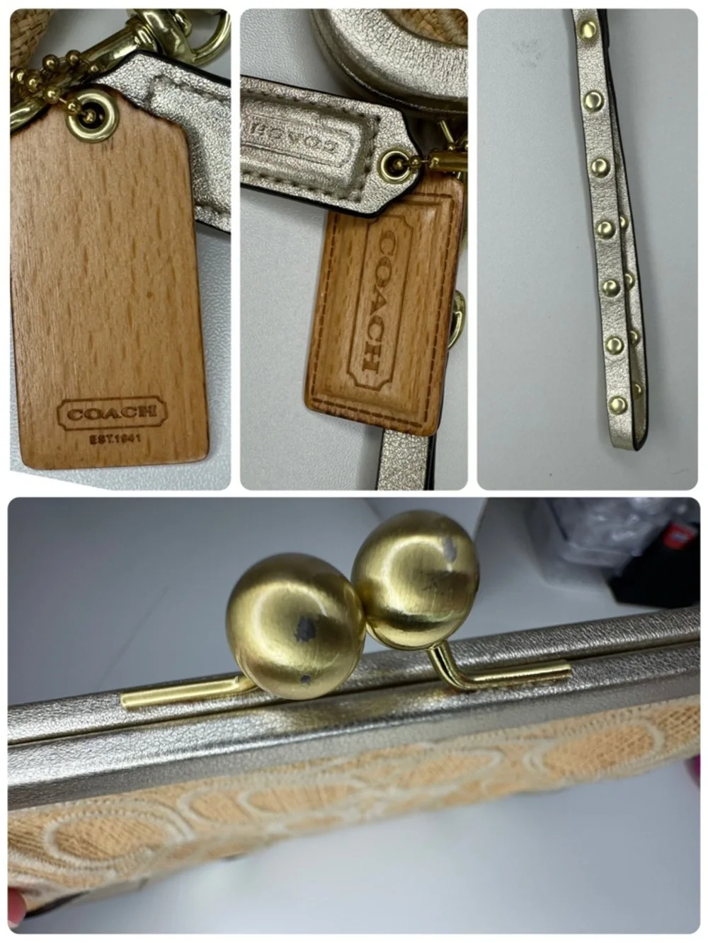 Coach Y2K Straw Frame C Gold Clutch Wristlet  Kisslock Bag